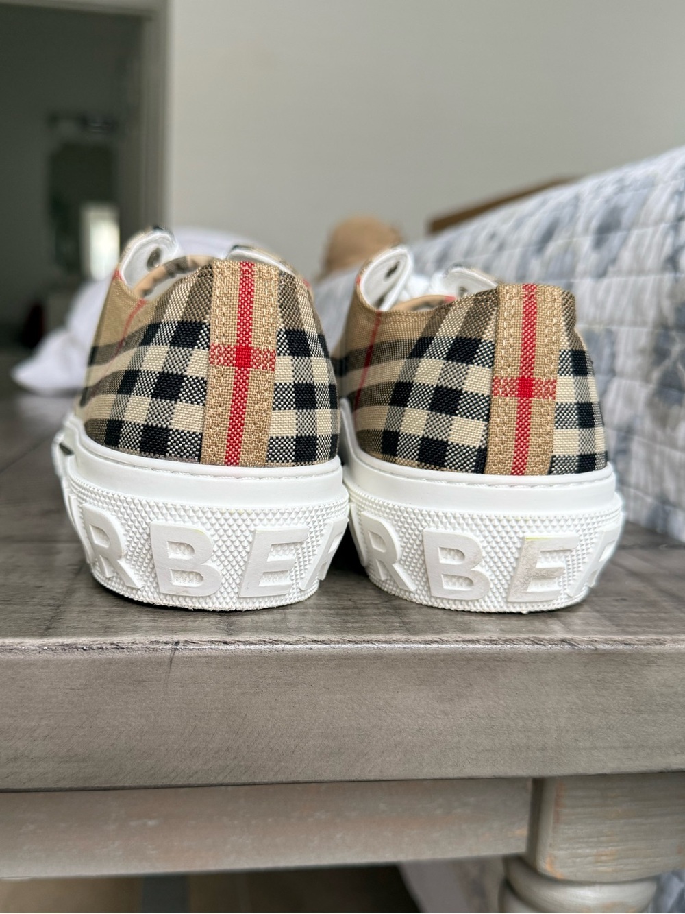 New $650 BURBERRY Jack Vintage Check Low Top Platform Sneakers Archive Beige 37 - Picture 5 of 8